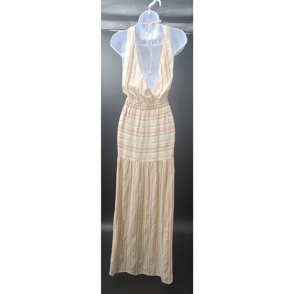 L* Space Emma Swim cover up women's maxi dress beige stripes Size XL resort wear - Picture 4 of 8